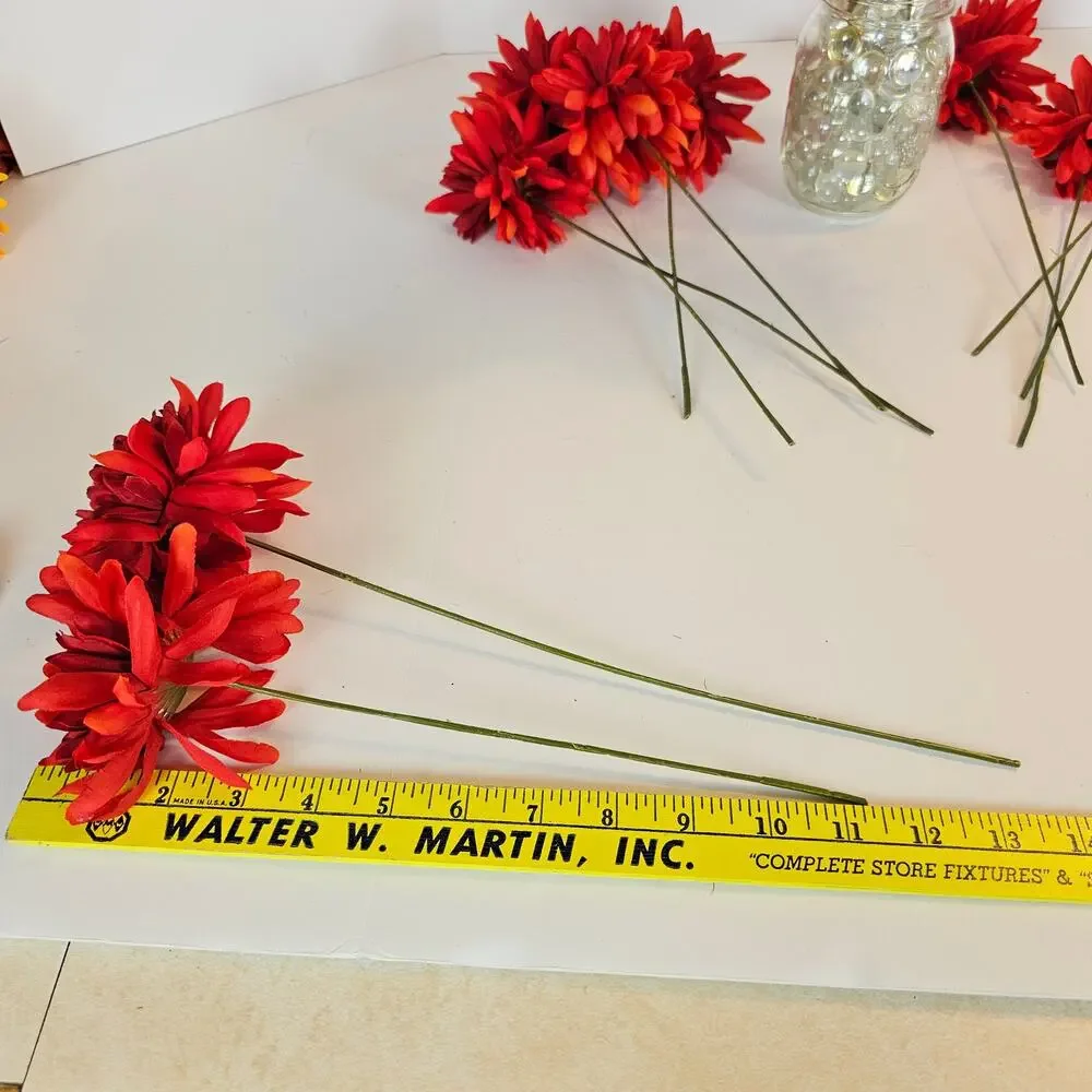Red Artificial Chrysanthemum Mum Flowers 16 Stems Silk Floral Wedding Fall Home